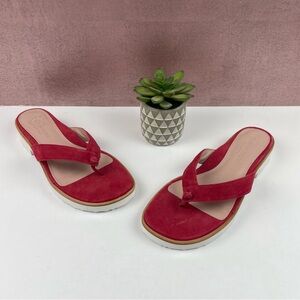 Taryn Rose Red White Leather Thong Slip On Sandals Shoes Women Size 8.5 B